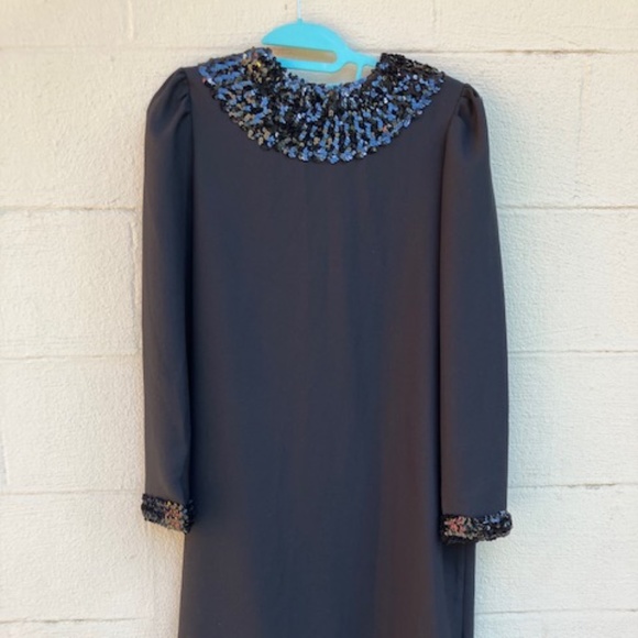 Vintage 1970's Lawrence Greer Shift Dress Black Polyester Sequin Cocktail Party - Picture 1 of 6